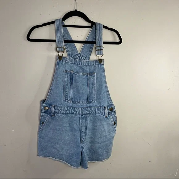 Crewcuts J.Crew Girls Denim Short Overalls Size 14 Adjustable Straps Pocket Bib - Picture 2 of 9